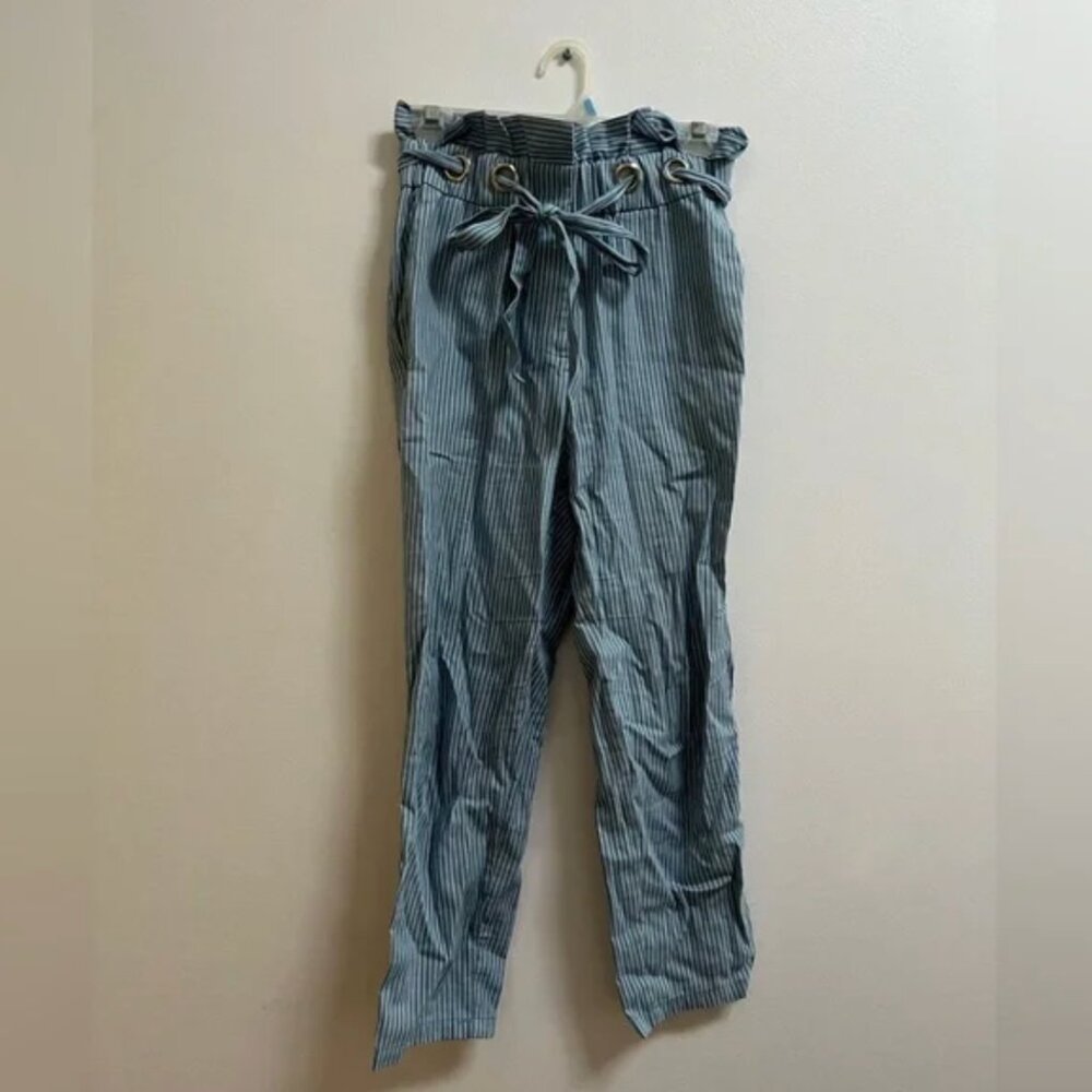 Ava Striped Tapered Cotton Pants with Grommets XS